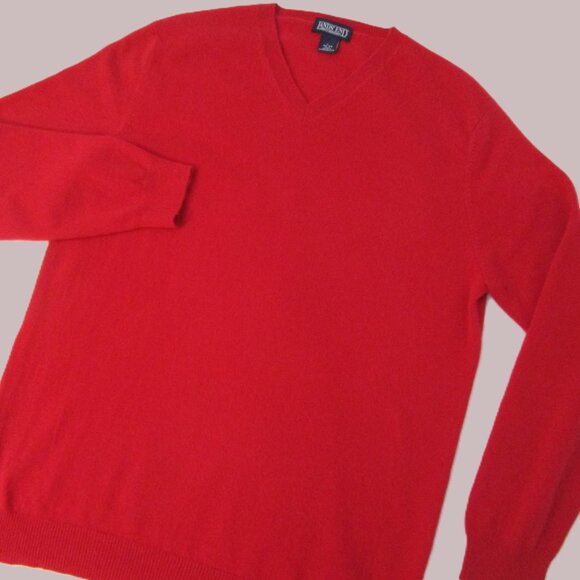 Mens Red CASHMERE Classic V Neck Pullover Sweater - Picture 6 of 10